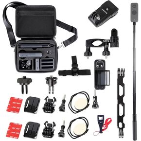PellKing Accessory Bundle for Insta360 X4,Hard Shell Carrying Case with Shoulder Belt,Selfie Stick,Backpack Clip,Sreen Protector,Head Strap Mount,360 Rotation Bike Handlebars Mount,Helmet Mount,etc