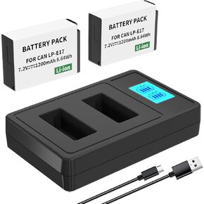 LP-E10 بطارية 2-pack 1600mAh وشاحن USB سريع المزدوج لـ Canon LP E10 ، EOS REBEL T7 T6 T3 T3 T100 ، KISS X50 X70 X80 X90 ، EOS 1100D 1200D 1300D 1500D 2000D 3000D 4000D 4000D 4000D CAMERAS