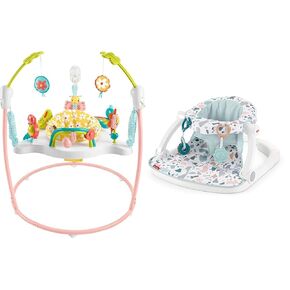 Fisher-Price Baby Bouncer Blooming Fun Jumperoo Activity Center with Music Lights Toys & Portable Sit-Me-Up Floor Seat with Toys