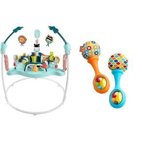 Fisher-Price Baby Bouncer Colorful Corners Jumperoo Activity Center & Portable Baby Chair Sit-Me-Up Floor Seat with Developmental Toys & Machine Washable Seat Pad, Starlight Bursts