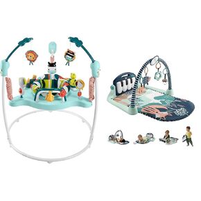 Fisher-Price Baby Bouncer Jumperoo Activity Center with Music Lights Sounds & Toys and Kick & Play Piano Gym with Musical Sensory Toys