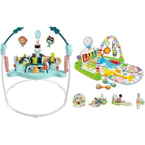 Fisher-Price Baby Bouncer Jumperoo Activity Center with Music Lights Sounds & Maracas Kick & Play Piano Gym 5 Toys
