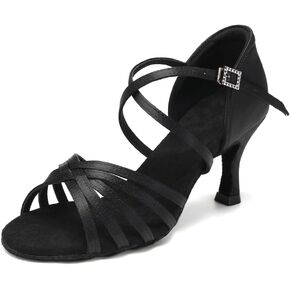 HIPPOSEUS Women's Latin Dance Shoes Satin Ballroom Salsa Dance Practice Shoes with 3inch Heel