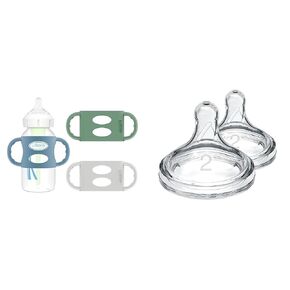 Dr. Brown's Silicone Handles & Level 2 Baby Bottle Nipples, Wide-Neck, 3 Pack & 2 Count