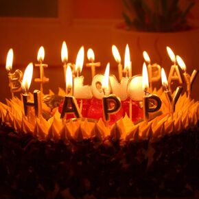 T-shin Happy Birthday Letter Candles,Cake Candles,Birthday Candles Set,Party Supplies,Cake Decoration,Gold Plating,13 Candles (Red)