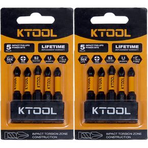 Impact Driver Bit Set 5 Pack 2 Inch Phillips Bits #2 Impact Bits, CNC Machined Shockproof Screwdriver Bit Set, Magnetic S2 Steel, Heavy Duty Torsion Design Power Bits with Hex Bit Holder Rack