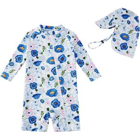Baby Girls One Piece Swimsuit with UPF 50+ Recyclable Toddler Full Zip Swimwear with Sun Hat Infant Sunsuit Set 3-36 Months
