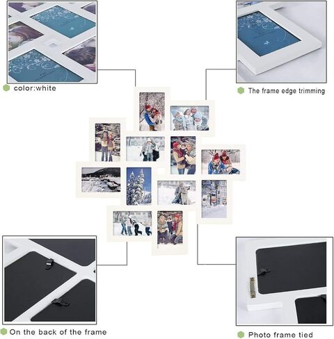 إطارات صور مجمعة عائلية من Asense 5 فتحات مقاس 4 × 6 بوصة، إطار صور خشبي معلق على الحائط، أسود in Kuwait