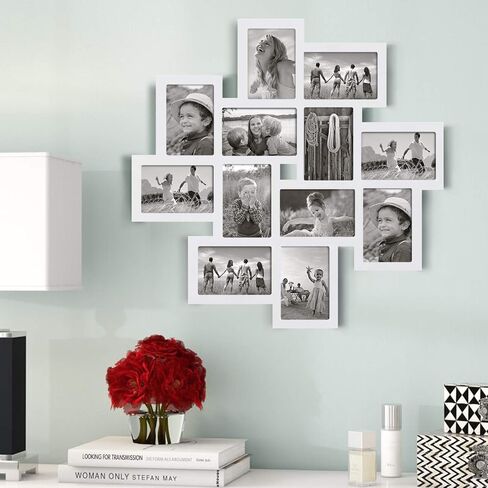 إطارات صور مجمعة عائلية من Asense 5 فتحات مقاس 4 × 6 بوصة، إطار صور خشبي معلق على الحائط، أسود in Kuwait