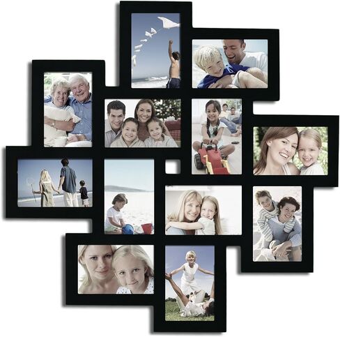 إطارات صور مجمعة عائلية من Asense 5 فتحات مقاس 4 × 6 بوصة، إطار صور خشبي معلق على الحائط، أسود in Kuwait