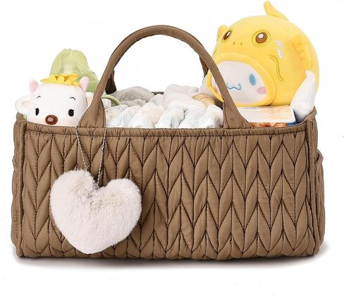 I IHAYNER Baby Diaper Caddy Cotton Rope Nursery Storage Bin and Car Organizer for Diapers and Wipes with Cute Pom-Pom Pink in Saudi Arabia