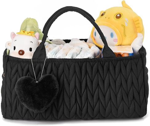 I IHAYNER Baby Diaper Caddy Cotton Rope Nursery Storage Bin and Car Organizer for Diapers and Wipes with Cute Pom-Pom Pink in Saudi Arabia