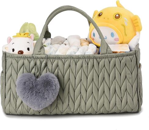 I IHAYNER Baby Diaper Caddy Cotton Rope Nursery Storage Bin and Car Organizer for Diapers and Wipes with Cute Pom-Pom Pink in Saudi Arabia