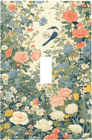Flowers Birds Colorful Wildflower Plants Decorative Light Switch Cover 1 Gang Single Toggle Device Electrical Faceplate Switchplates Decorator Outlet Wall Plate for Bedroom Bathroom Decor in Kuwait