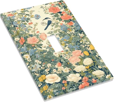 Flowers Birds Colorful Wildflower Plants Decorative Light Switch Cover 1 Gang Single Toggle Device Electrical Faceplate Switchplates Decorator Outlet Wall Plate for Bedroom Bathroom Decor in Kuwait