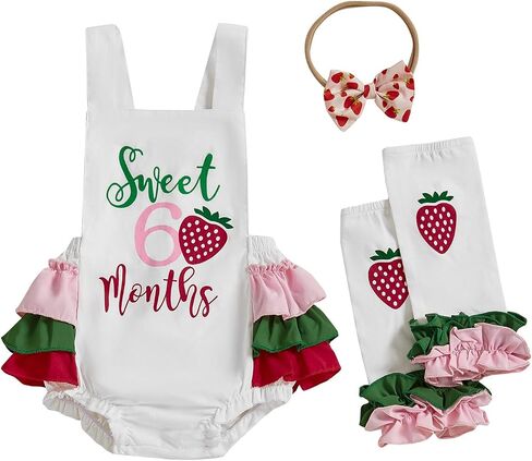 طفلة نصف عيد ميلاد الزي دونات الفراولة 6 أشهر bodysuitless romper in Kuwait