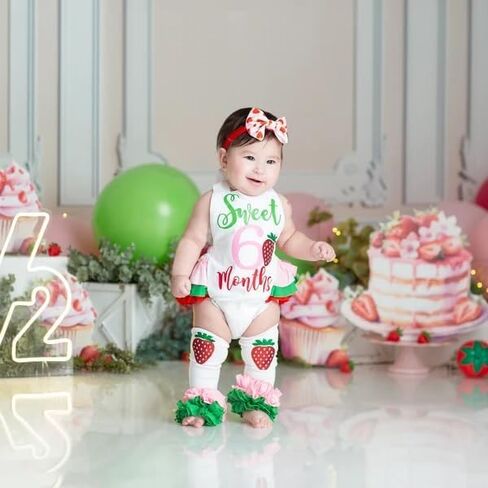 طفلة نصف عيد ميلاد الزي دونات الفراولة 6 أشهر bodysuitless romper in Kuwait