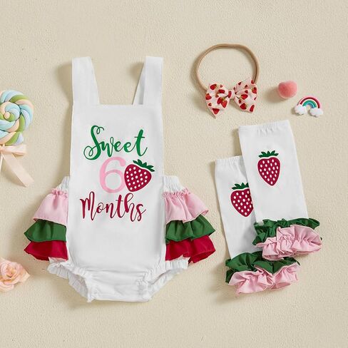 طفلة نصف عيد ميلاد الزي دونات الفراولة 6 أشهر bodysuitless romper in Kuwait