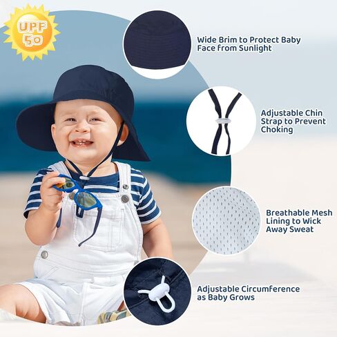 Baby Sun Hat Toddler Summer UPF 50+ Sun Protection Baby Boy Girls Hats Beach Hats Wide Brim Adjustable Bucket Hat in Saudi Arabia