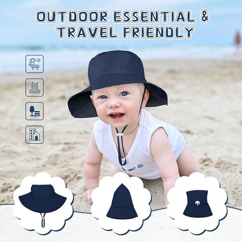 Baby Sun Hat Toddler Summer UPF 50+ Sun Protection Baby Boy Girls Hats Beach Hats Wide Brim Adjustable Bucket Hat in Saudi Arabia