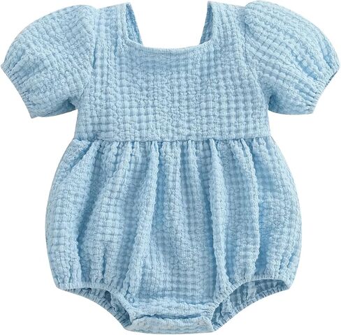 WZTYYDS Baby Girl Summer Clothes Newborn Smocked Bubble Romper Solid Puff Short Sleeve Bodysuit Cute 3 6 9 12 Months Outift in Saudi Arabia