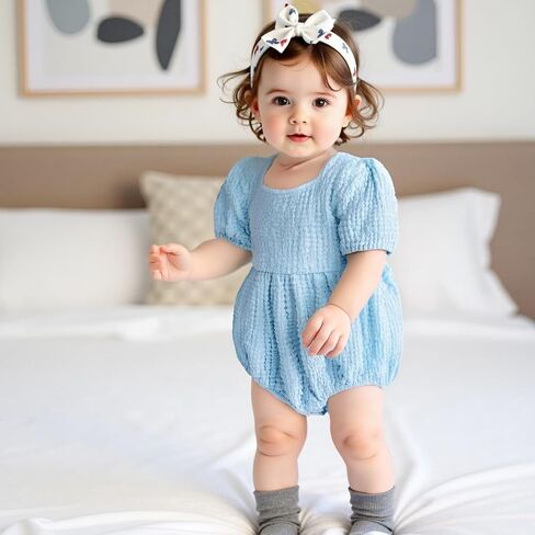 WZTYYDS Baby Girl Summer Clothes Newborn Smocked Bubble Romper Solid Puff Short Sleeve Bodysuit Cute 3 6 9 12 Months Outift in Saudi Arabia