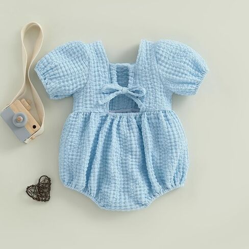 WZTYYDS Baby Girl Summer Clothes Newborn Smocked Bubble Romper Solid Puff Short Sleeve Bodysuit Cute 3 6 9 12 Months Outift in Saudi Arabia