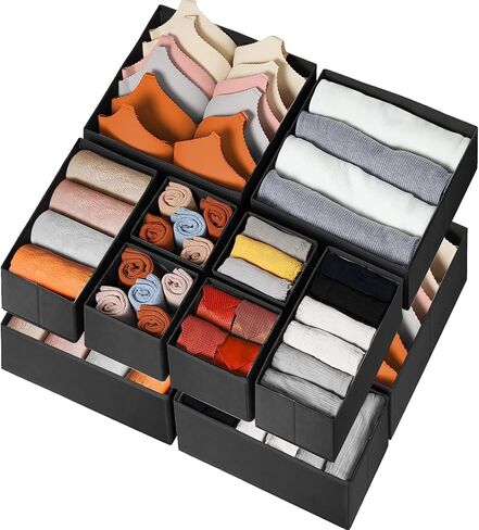Criusia Drawer Organizer for Clothing, 12 Pack Sock Underwear Drawer Organizer Bins, Foldable Fabric Closet Organizers and Storage, Dresser Drawer Dividers for Baby Clothes, Bra, Scarves, Belt, Tie in Kuwait