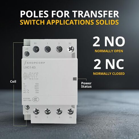 63 Amp 4 Pole Normally Open (NO). IEC 400V Contactor (Silent Operation) – 220/240VAC Coil, 40a contactor Motor Load and Lighting Load 60A with Mounting Base for DIN Rail in Saudi Arabia