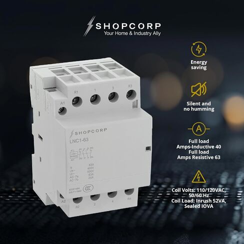 63 Amp 4 Pole Normally Open (NO). IEC 400V Contactor (Silent Operation) – 220/240VAC Coil, 40a contactor Motor Load and Lighting Load 60A with Mounting Base for DIN Rail in Saudi Arabia