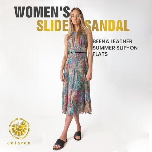 JATAREA Women’s Slip-On Flat Sandals with Round Open Toe | Dressy Summer Slides for Women in Kuwait
