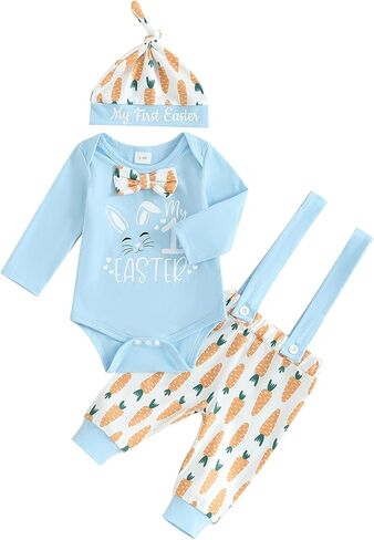 Baby Boys Girls Easter Outfits Long sleeve Rabbit Romper Bodysuit+Bunny Pants+ Hat My First Easter 3Pcs Clothes Set in Kuwait