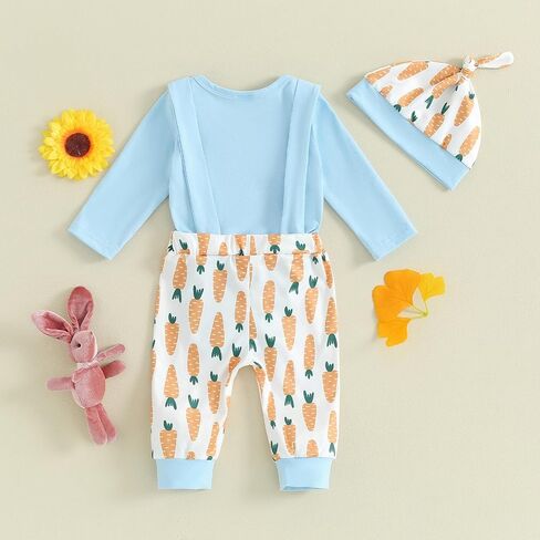 Baby Boys Girls Easter Outfits Long sleeve Rabbit Romper Bodysuit+Bunny Pants+ Hat My First Easter 3Pcs Clothes Set in Kuwait