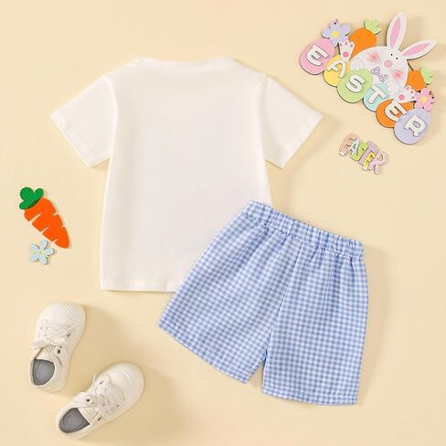 Toddler Baby Boy Easter Outfit Embroidered Bunny/Carrot T-shirt Top+Striped Pants 2PC Clothes in Kuwait