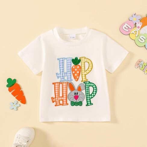 Toddler Baby Boy Easter Outfit Embroidered Bunny/Carrot T-shirt Top+Striped Pants 2PC Clothes in Kuwait