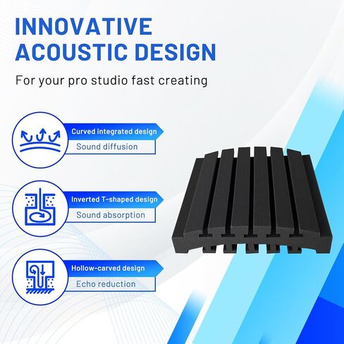 24 Pack Curved Acoustic Foam Panels 3" x 12" x 12" Sound Proof Foam Panels Soundproofing Noise Cancelling Wedge Panels for Home Office Recoding Studio with 330 PCS Double-Side Adhesive in Kuwait
