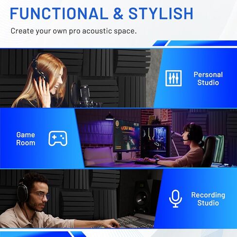 24 Pack Curved Acoustic Foam Panels 3" x 12" x 12" Sound Proof Foam Panels Soundproofing Noise Cancelling Wedge Panels for Home Office Recoding Studio with 330 PCS Double-Side Adhesive in Kuwait