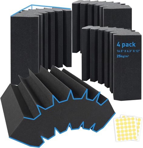 24 Pack Curved Acoustic Foam Panels 3" x 12" x 12" Sound Proof Foam Panels Soundproofing Noise Cancelling Wedge Panels for Home Office Recoding Studio with 330 PCS Double-Side Adhesive in Kuwait
