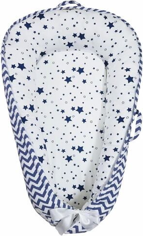 Baby Nest, Baby Lounger, Organic Cotton Lounger for Baby, Reversible Breathable Adjustable Portable - Star Collection (Gray) in Saudi Arabia