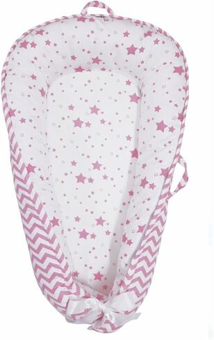 Baby Nest, Baby Lounger, Organic Cotton Lounger for Baby, Reversible Breathable Adjustable Portable - Star Collection (Gray) in Saudi Arabia