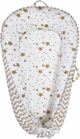 Baby Nest, Baby Lounger, Organic Cotton Lounger for Baby, Reversible Breathable Adjustable Portable - Star Collection (Gray) in Saudi Arabia