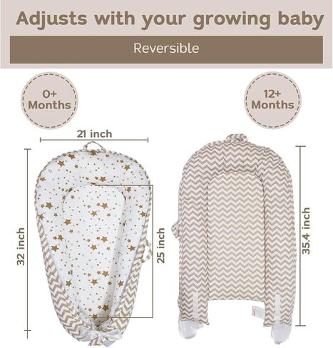 Baby Nest, Baby Lounger, Organic Cotton Lounger for Baby, Reversible Breathable Adjustable Portable - Star Collection (Gray) in Saudi Arabia