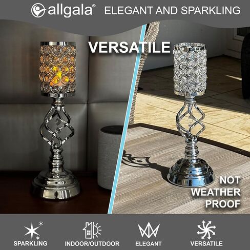 Allgala 14" Crystal Cylinder Tealight Votive Decorative Candle Holder (Gold 2PK) in Kuwait