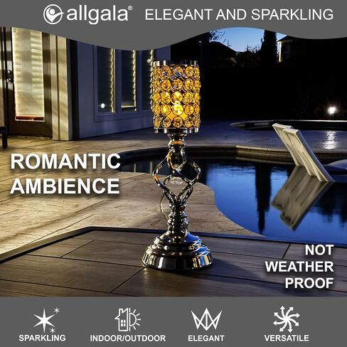 Allgala 14" Crystal Cylinder Tealight Votive Decorative Candle Holder (Gold 2PK) in Kuwait