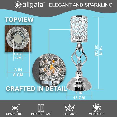 Allgala 14" Crystal Cylinder Tealight Votive Decorative Candle Holder (Gold 2PK) in Kuwait