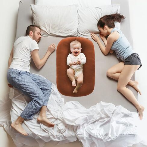 Baby Lounger for Newborn,Baby Lounger for Newborn Cosleeping for Baby in Bed,100% Cotton Soft & Washable Baby Lounger for 0-24 Months Boys & Girls,Coffee in Saudi Arabia