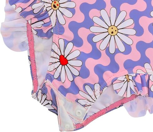 Baby/Toddler Girls Swimsuit Long Sleeve One-Piece Bathing Suit with Snaps Rash Guard for Kids UPF 50+ Swimwear and Hat in Saudi Arabia
