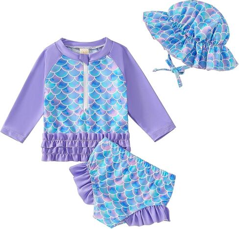 Toddler Girls Swimsuit with Hat Ruffle Stripe Swimwear Summer Beach Bathing Suit 6M-4T in Kuwait