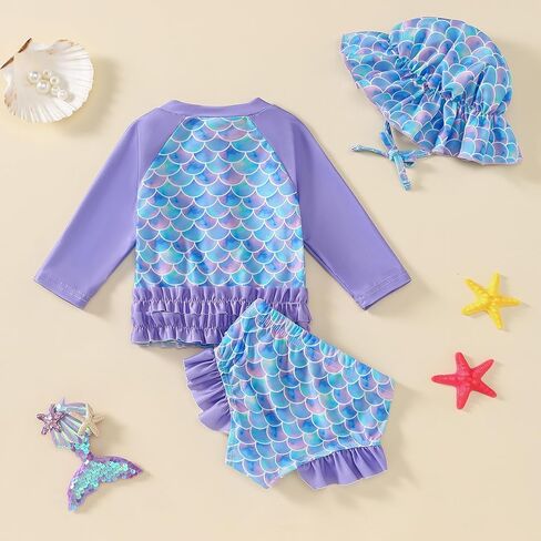 Toddler Girls Swimsuit with Hat Ruffle Stripe Swimwear Summer Beach Bathing Suit 6M-4T in Kuwait