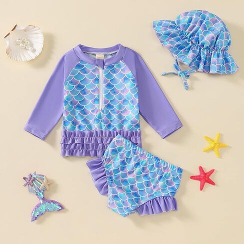 Toddler Girls Swimsuit with Hat Ruffle Stripe Swimwear Summer Beach Bathing Suit 6M-4T in Kuwait